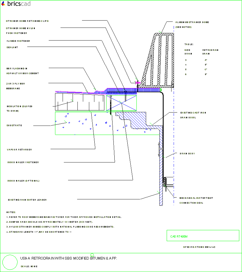 USII-A RetroDrain with SBS Modified Bitumen and APP. AIA CAD Details--zipped into WinZip format files for faster downloading.