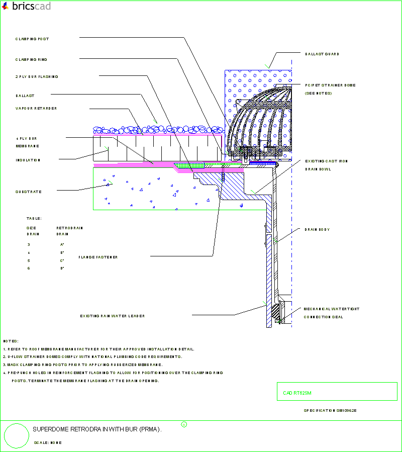 SuperDome RetroDrain with BUR (PRMA). AIA CAD Details--zipped into WinZip format files for faster downloading.