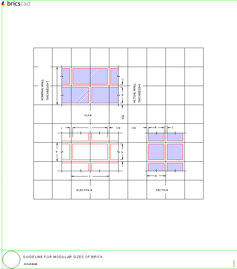 Guideline for Modular Sizes of Brick. AIA CAD Details--zipped into WinZip format files for faster downloading.