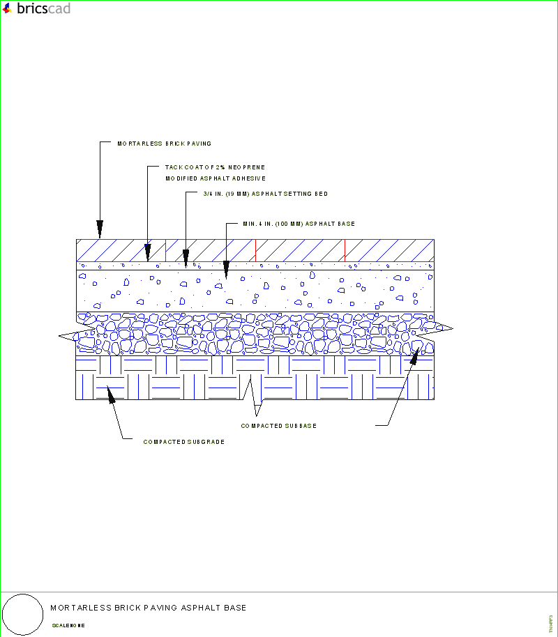 Mortarless Brick Paving Asphalt Base. AIA CAD Details--zipped into WinZip format files for faster downloading.