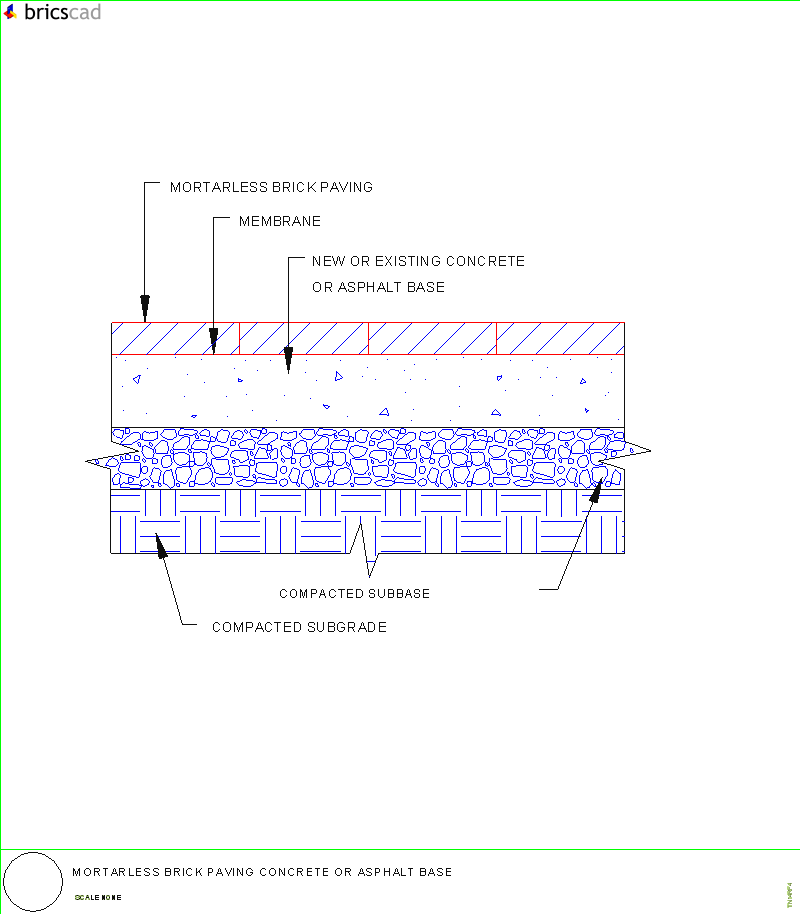 Mortarless Brick Paving Asphalt or Concrete Base. AIA CAD Details--zipped into WinZip format files for faster downloading.