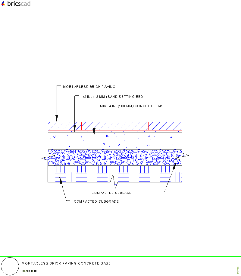 Mortarless Brick Paving Concrete Base. AIA CAD Details--zipped into WinZip format files for faster downloading.