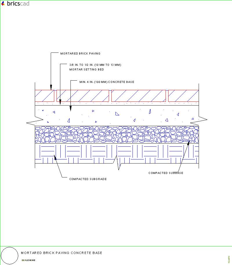 Mortared Brick Paving Concrete Base. AIA CAD Details--zipped into WinZip format files for faster downloading.