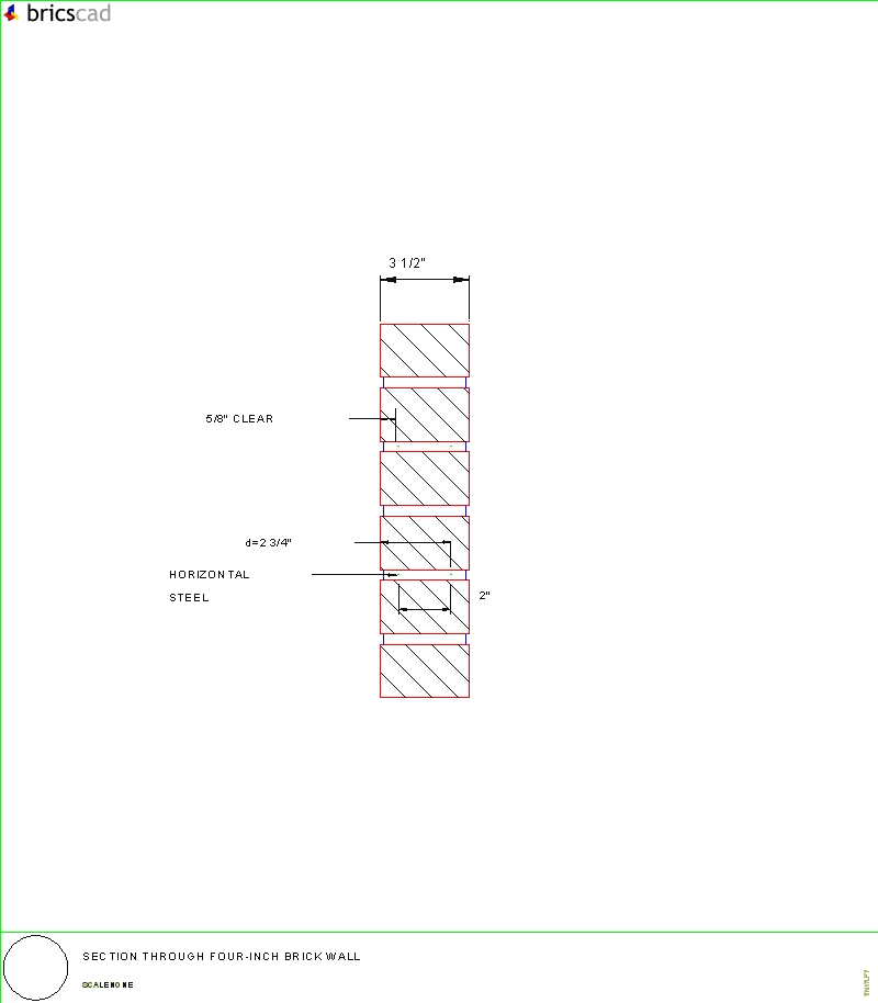 Section Through Four-Inch Brick Wall. AIA CAD Details--zipped into WinZip format files for faster downloading.