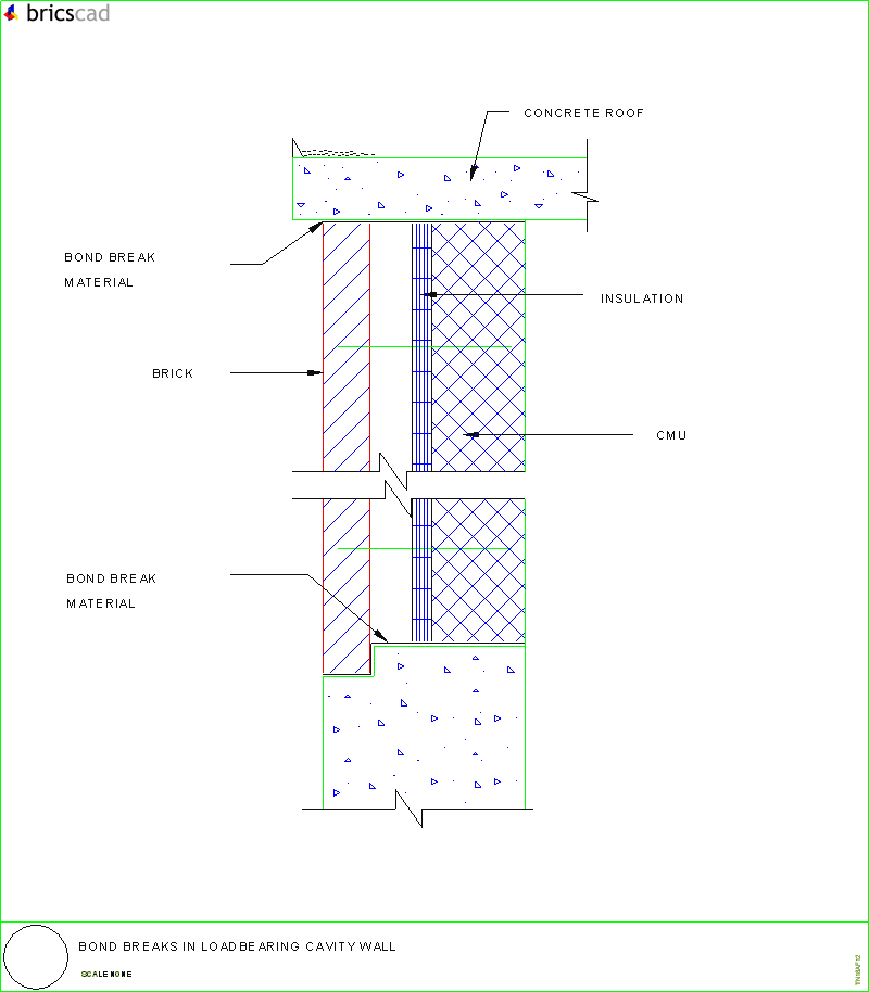 Bond Breaks in Loadbearing Cavity Wall. AIA CAD Details--zipped into WinZip format files for faster downloading.