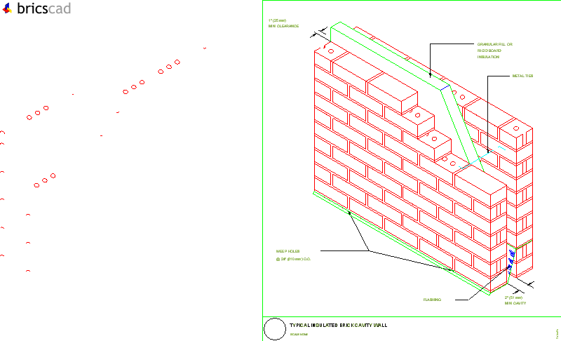Typical Insulated Brick Cavity Wall. AIA CAD Details--zipped into WinZip format files for faster downloading.