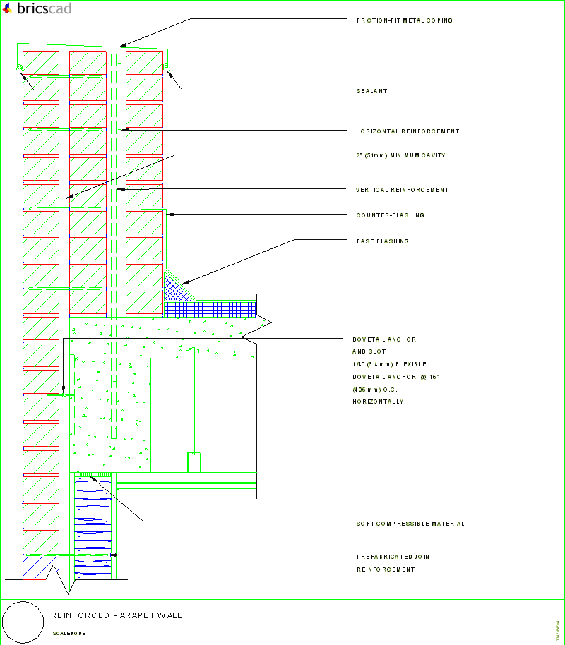 Reinforced Parapet Wall. AIA CAD Details--zipped into WinZip format files for faster downloading.
