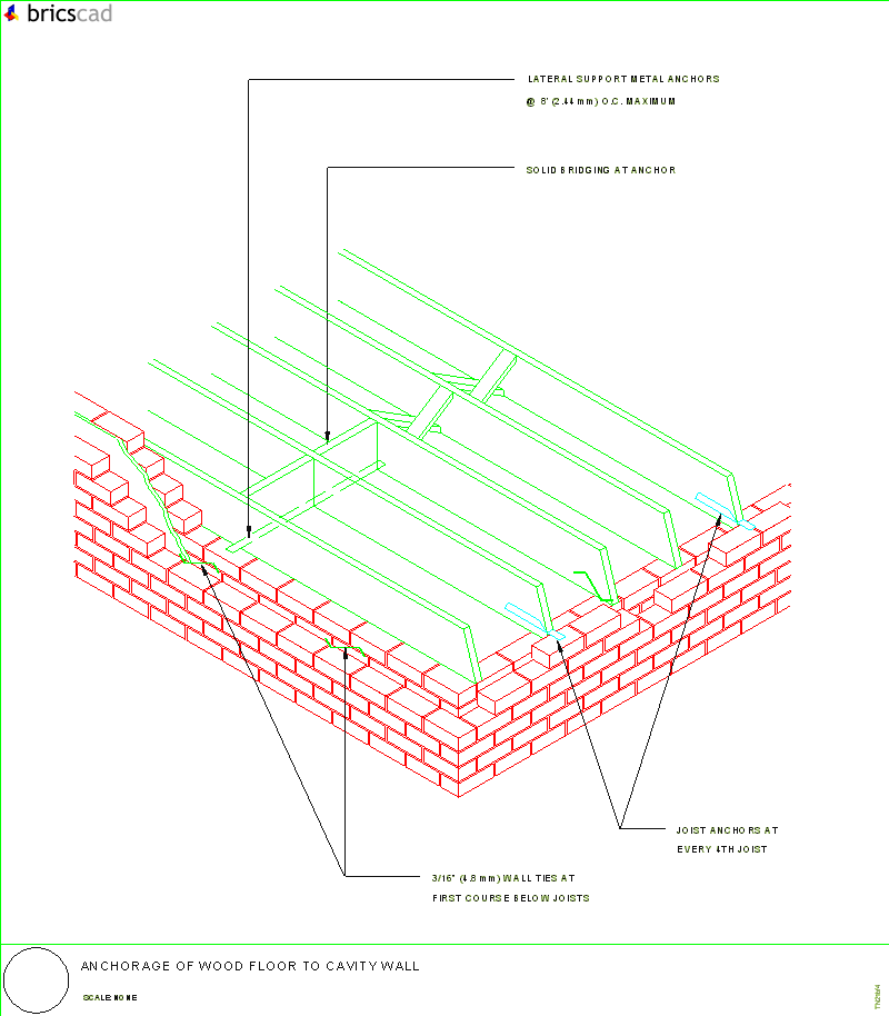 Anchorage of Wood Floor to Cavity Wall. AIA CAD Details--zipped into WinZip format files for faster downloading.
