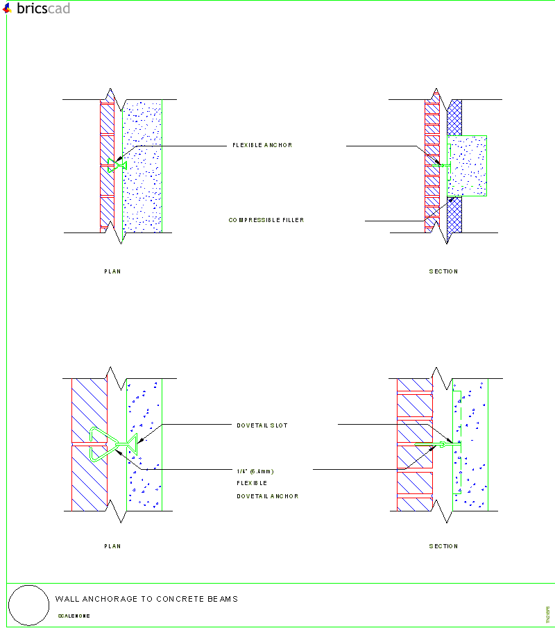 Wall Anchorage to Concrete Beams. AIA CAD Details--zipped into WinZip format files for faster downloading.