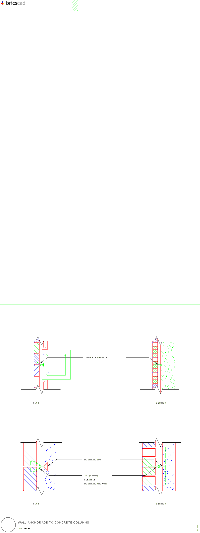 Wall Anchorage to Concrete Columns. AIA CAD Details--zipped into WinZip format files for faster downloading.