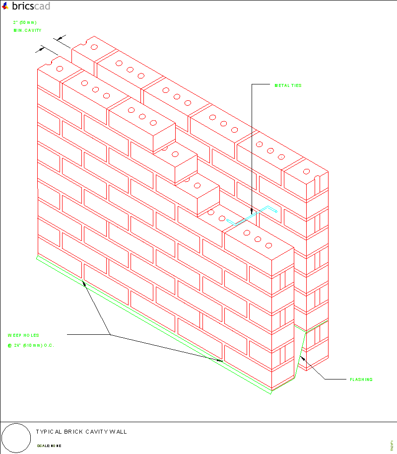 Typical Brick Cavity Wall. AIA CAD Details--zipped into WinZip format files for faster downloading.