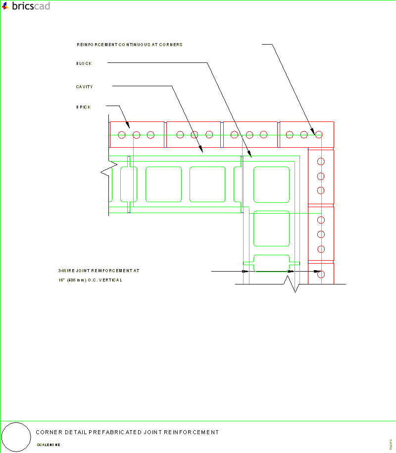 Corner Detail Prefabricated Joint Reinforcement. AIA CAD Details--zipped into WinZip format files for faster downloading.