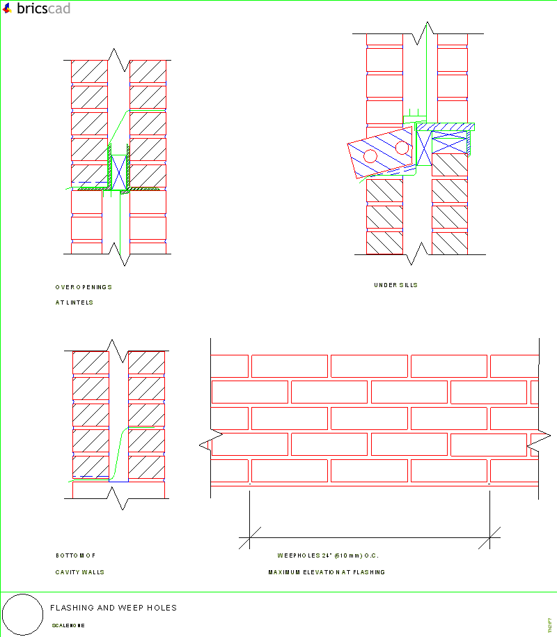 Flashing and Weep Holes. AIA CAD Details--zipped into WinZip format files for faster downloading.