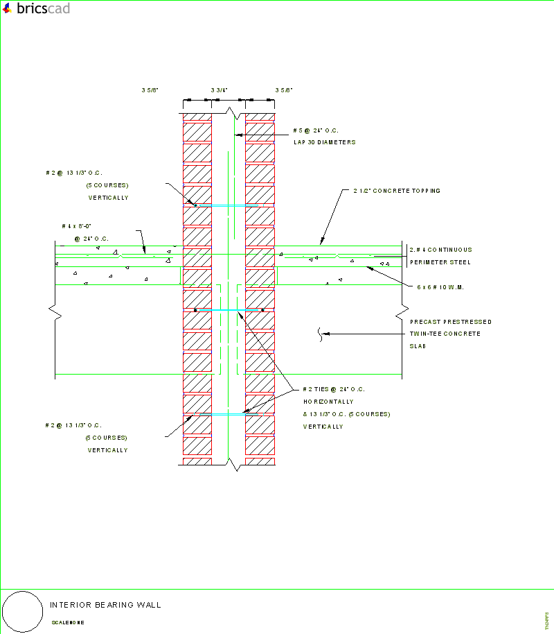 Interior Bearing Wall. AIA CAD Details--zipped into WinZip format files for faster downloading.