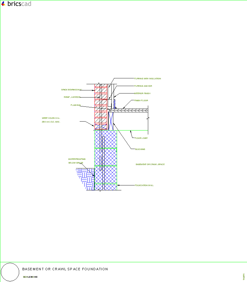 Basement or Crawl Space Foundation. AIA CAD Details--zipped into WinZip format files for faster downloading.