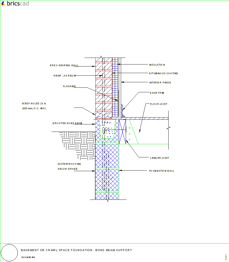 Basement or Crawl Space Foundation Bond Beam Support. AIA CAD Details--zipped into WinZip format files for faster downloading.