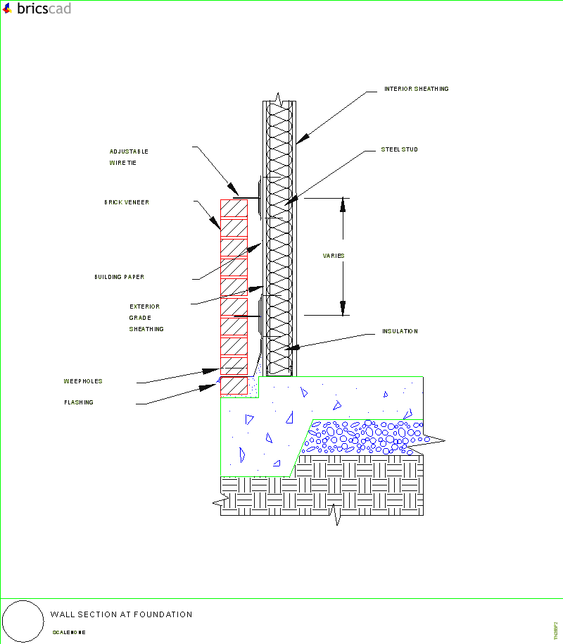 Wall Section at Foundation. AIA CAD Details--zipped into WinZip format files for faster downloading.