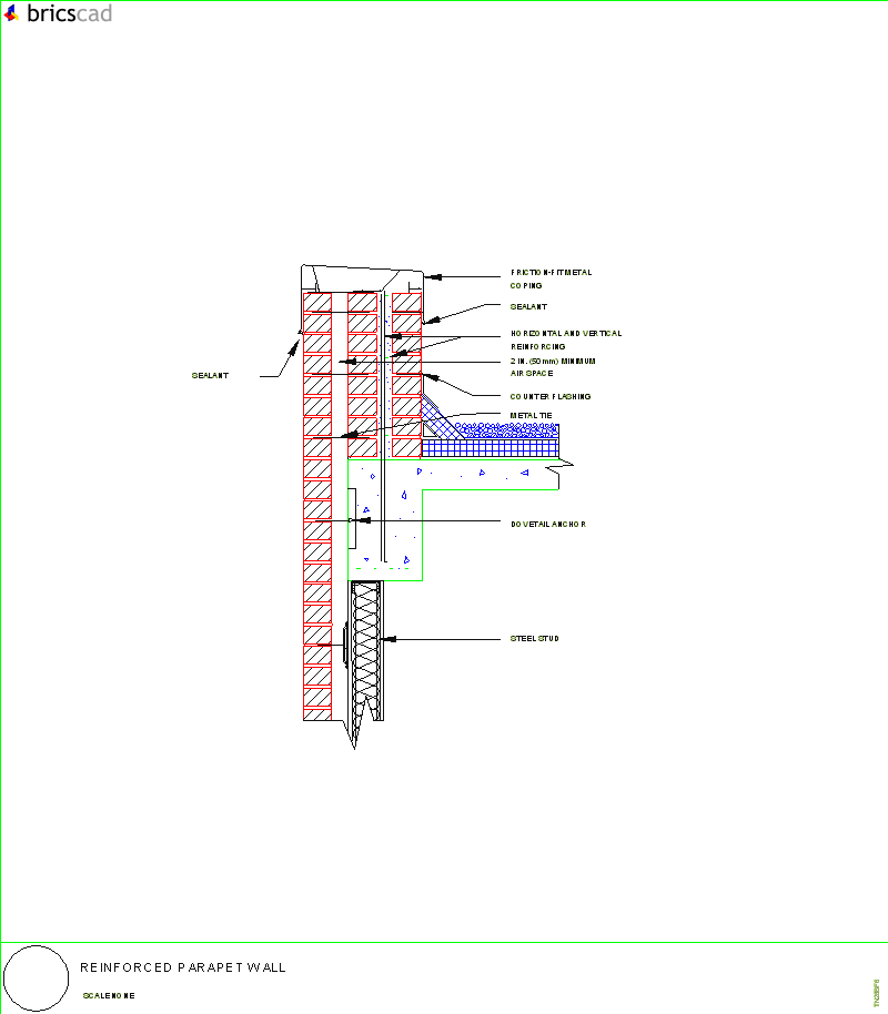 Reinforced Parapet Wall. AIA CAD Details--zipped into WinZip format files for faster downloading.