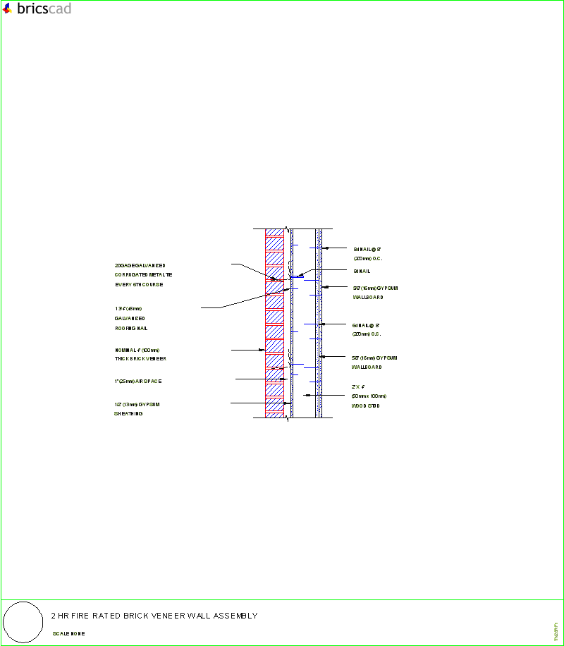 2Hr Fire Rated Brick Veneer Wall Assembly. AIA CAD Details--zipped into WinZip format files for faster downloading.