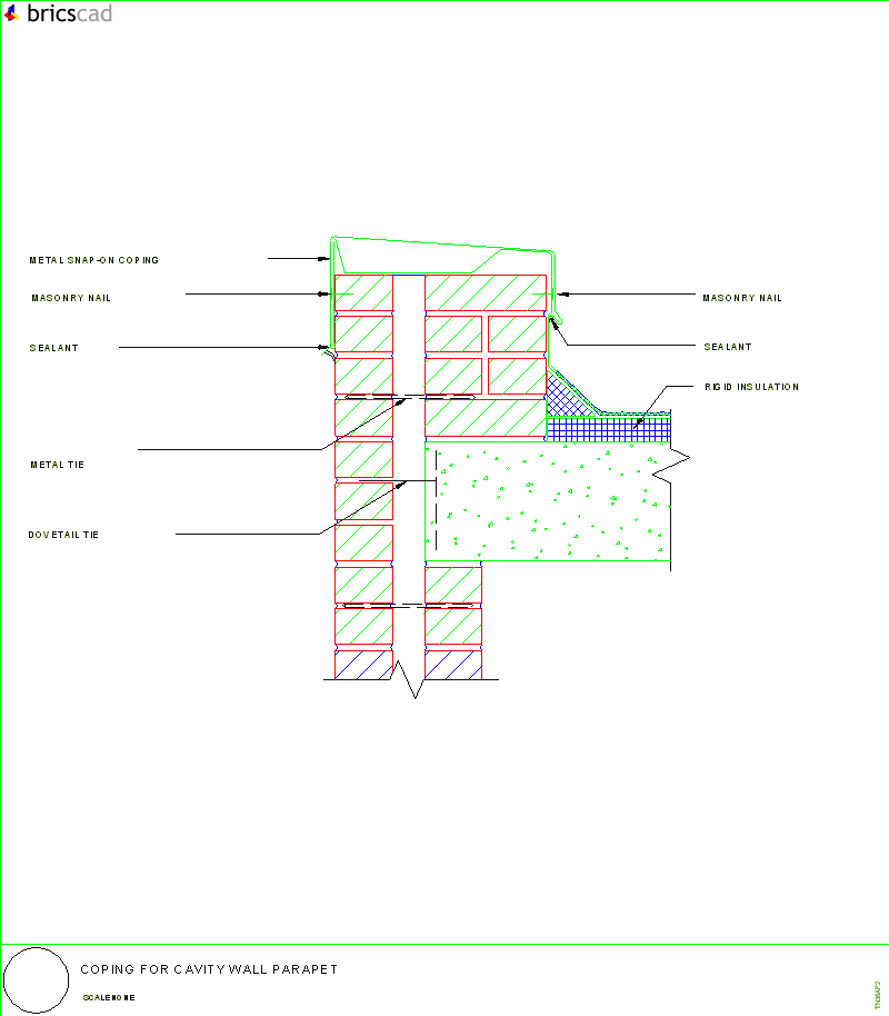 Coping for Cavity Wall Parapet. AIA CAD Details--zipped into WinZip format files for faster downloading.