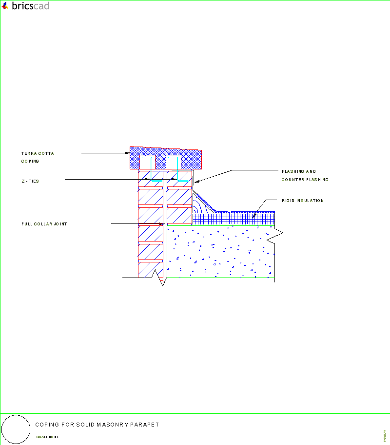 Coping For Solid Masonry Parapet. AIA CAD Details--zipped into WinZip format files for faster downloading.