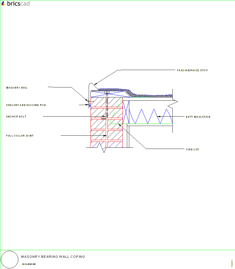 Masonry Bearing Wall Coping. AIA CAD Details--zipped into WinZip format files for faster downloading.