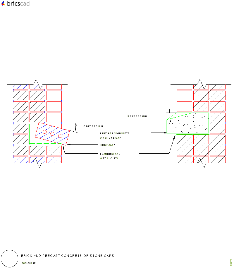 Brick and Precast Concrete or Stone Caps. AIA CAD Details--zipped into WinZip format files for faster downloading.