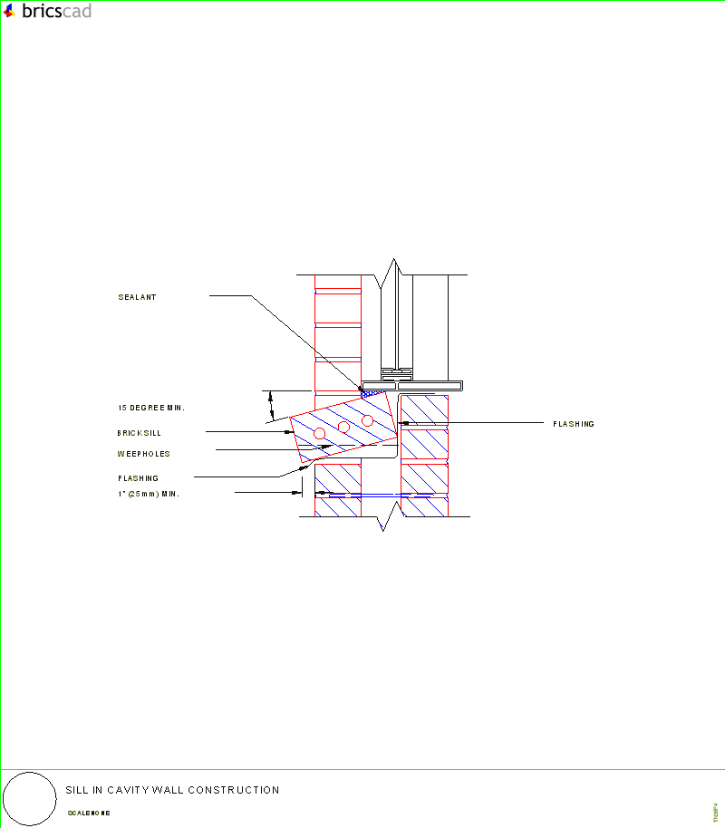 Sill in Cavity Wall Construction. AIA CAD Details--zipped into WinZip format files for faster downloading.