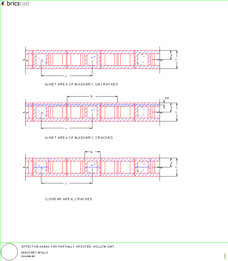 Effective Areas for Partially Grouted Hollow Unit Masonry Walls. AIA CAD Details--zipped into WinZip format files for faster downloading.