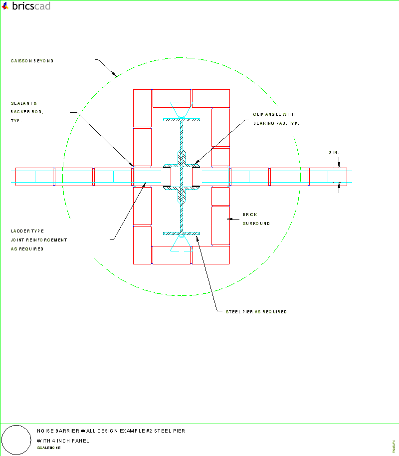 Noise Barrier Wall Design Example #2 Steel Pier with 4 Inch Panel. AIA CAD Details--zipped into WinZip format files for faster downloading.