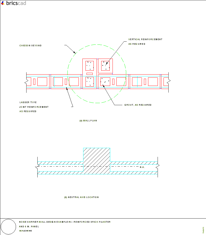 Noise Barrier Wall Design Example #4 Reinforced Brick Pilaster and 6 Inch Panel. AIA CAD Details--zipped into WinZip format files for faster downloading.