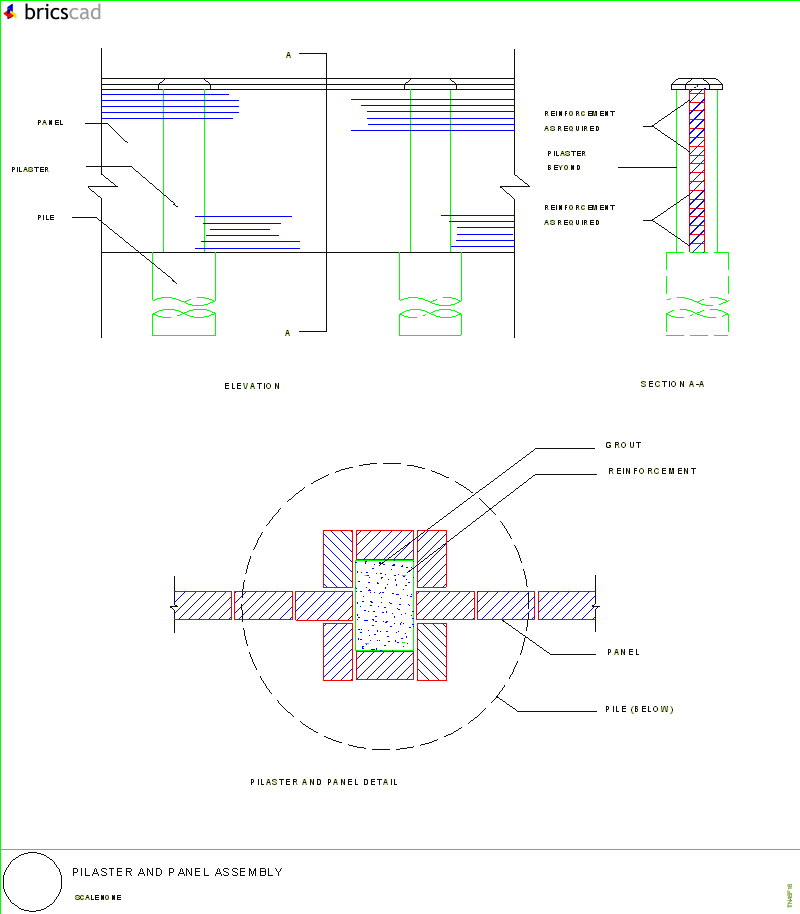 Pilaster and Panel Assembly. AIA CAD Details--zipped into WinZip format files for faster downloading.