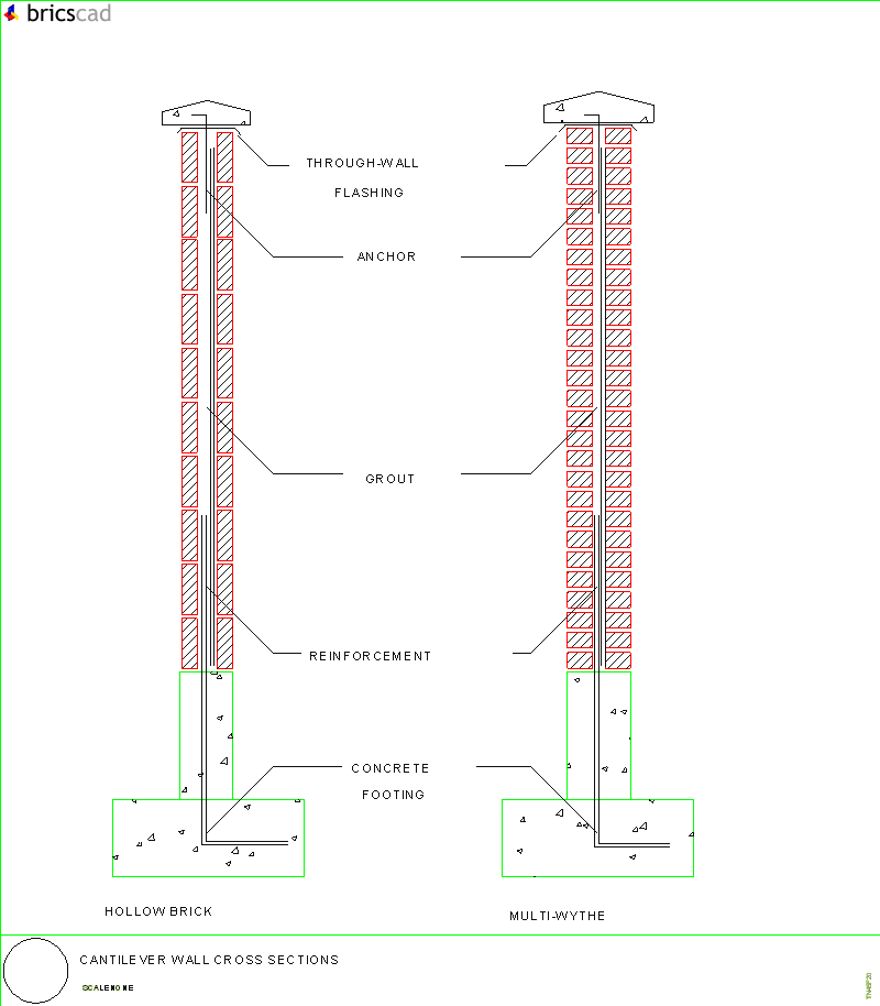 Cantilever Wall Cross Section. AIA CAD Details--zipped into WinZip format files for faster downloading.