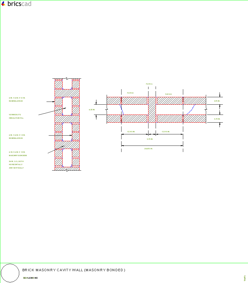 Brick Masonry Cavity Wall(Masonry Bonded). AIA CAD Details--zipped into WinZip format files for faster downloading.