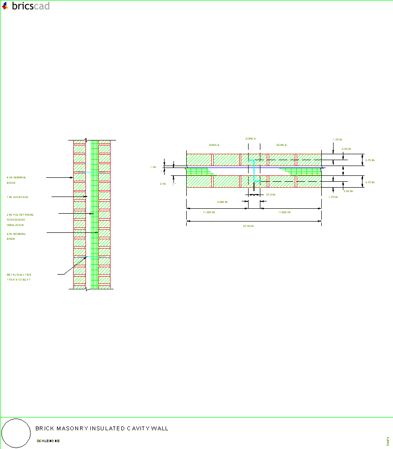 Brick Masonry Insulated Cavity Wall. AIA CAD Details--zipped into WinZip format files for faster downloading.