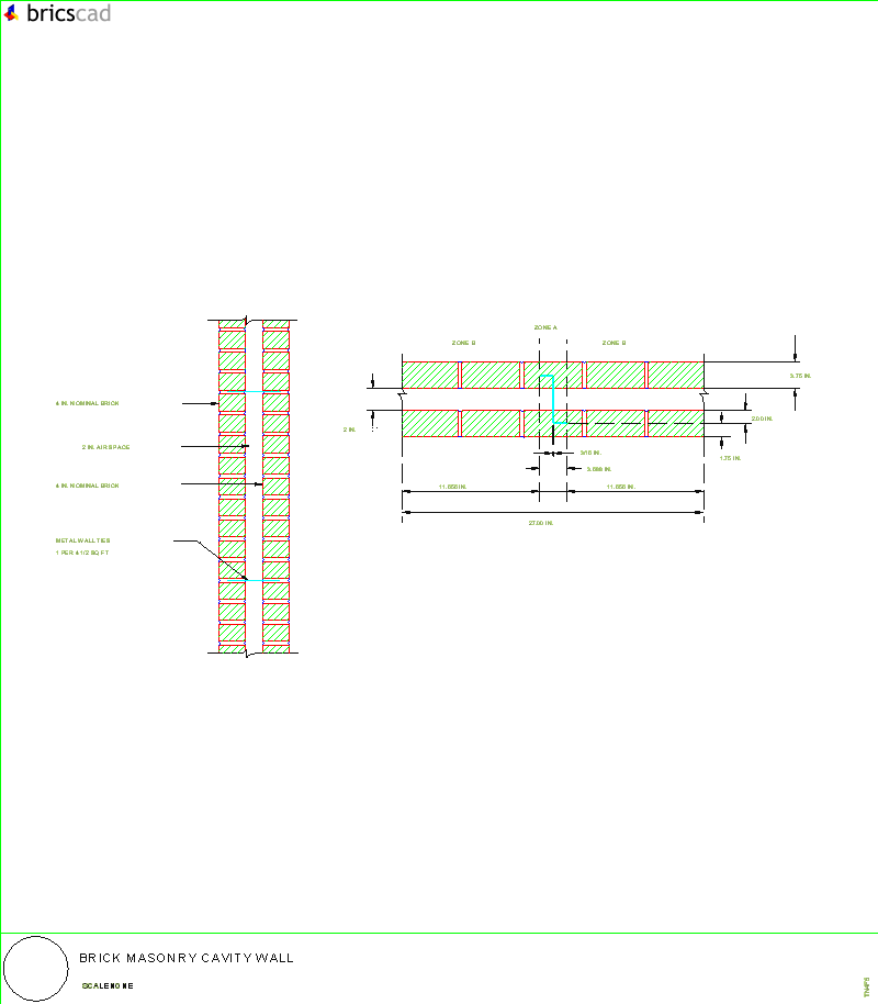 Brick Masonry Cavity Wall. AIA CAD Details--zipped into WinZip format files for faster downloading.