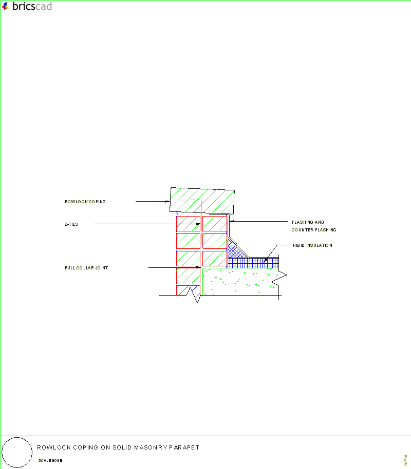 Rowlock Coping on Solid Masonry Parapet. AIA CAD Details--zipped into WinZip format files for faster downloading.