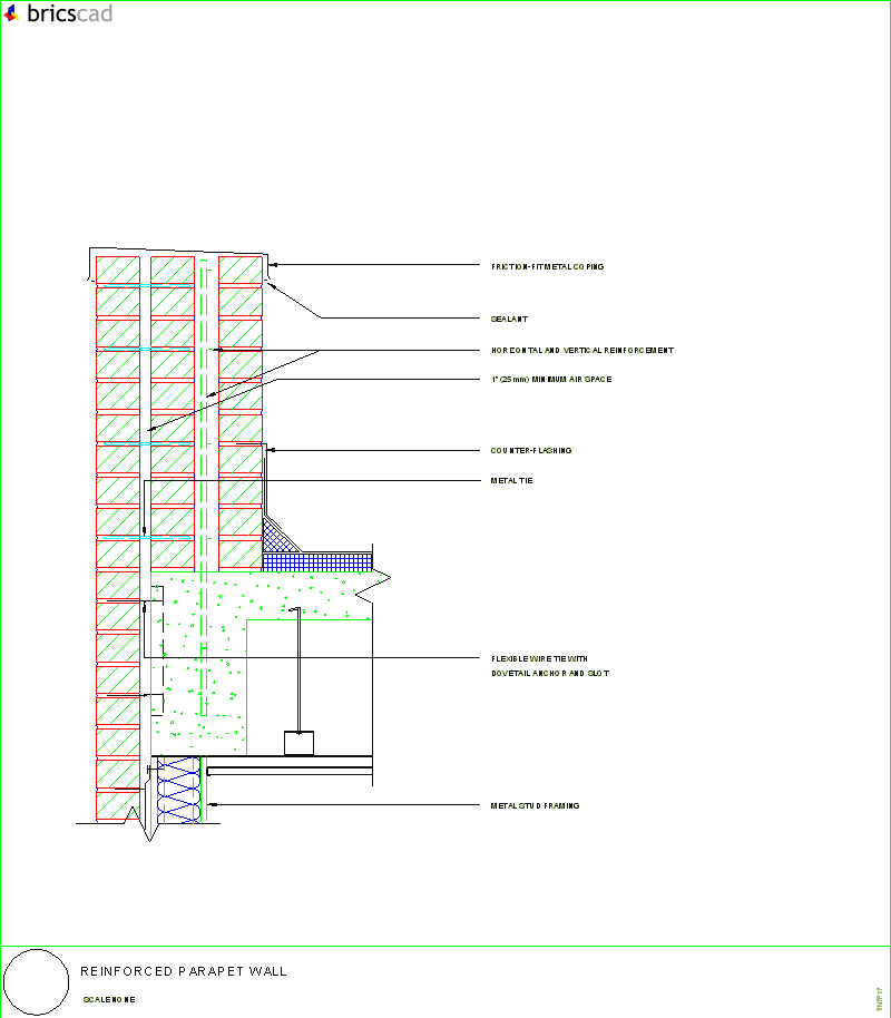 Reinforced Parapet Wall. AIA CAD Details--zipped into WinZip format files for faster downloading.