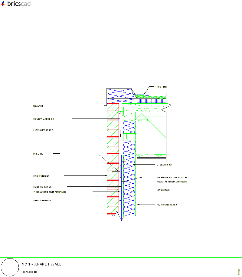 Non-Parapet Wall. AIA CAD Details--zipped into WinZip format files for faster downloading.