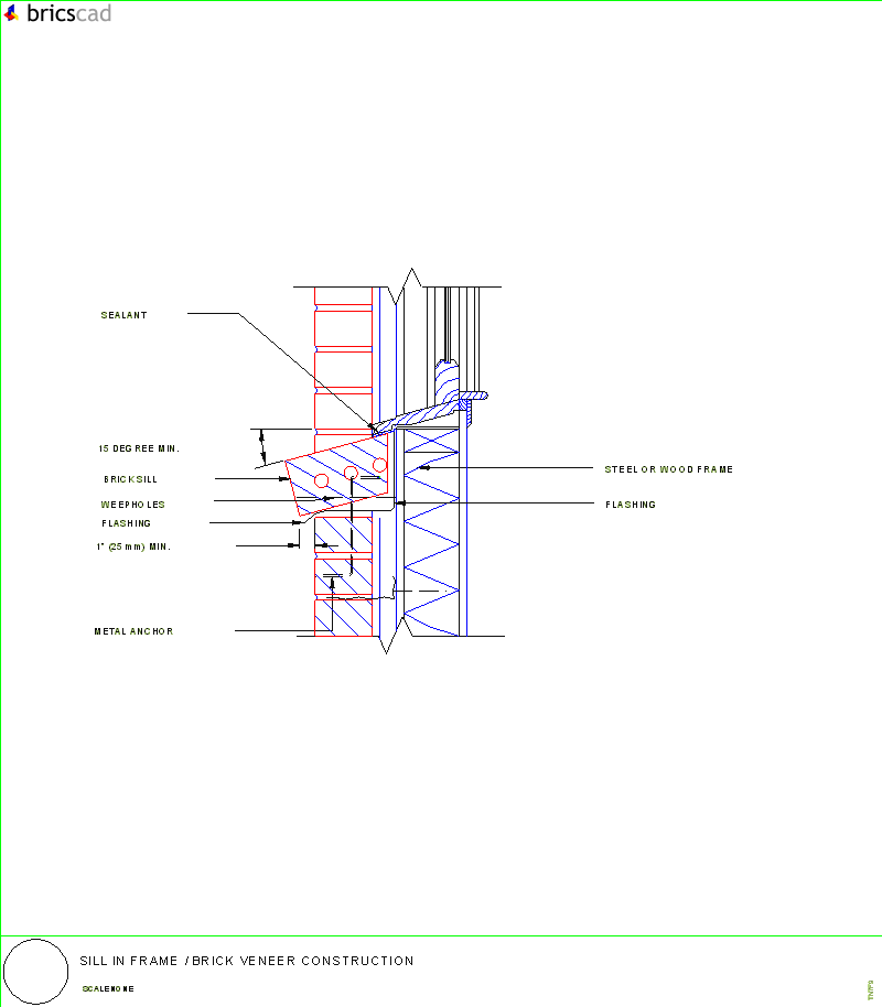 Sill in Frame/Brick Veneer Construction. AIA CAD Details--zipped into WinZip format files for faster downloading.