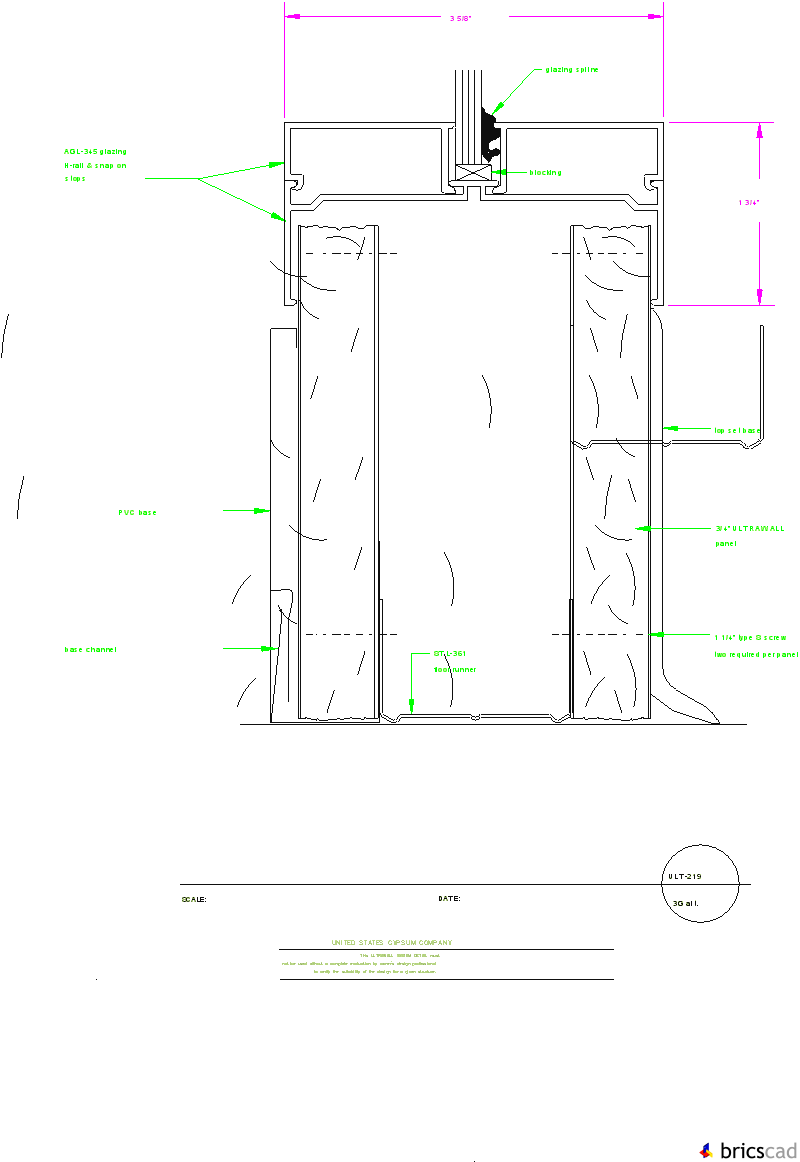 ULT219 FLOOR/BASE LEVEL GLAZING 3G(alt). AIA CAD Details--zipped into WinZip format files for faster downloading.