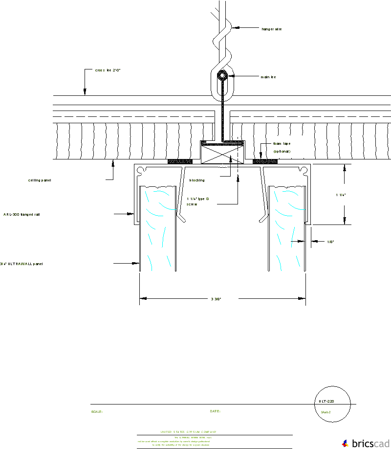 ULT220 EXPOSED GRID SYSTEM FOR SHADOW LINE ACOUSTICAL TILE AND PANELS(alt-2). AIA CAD Details--zipped into WinZip format files for faster downloading.