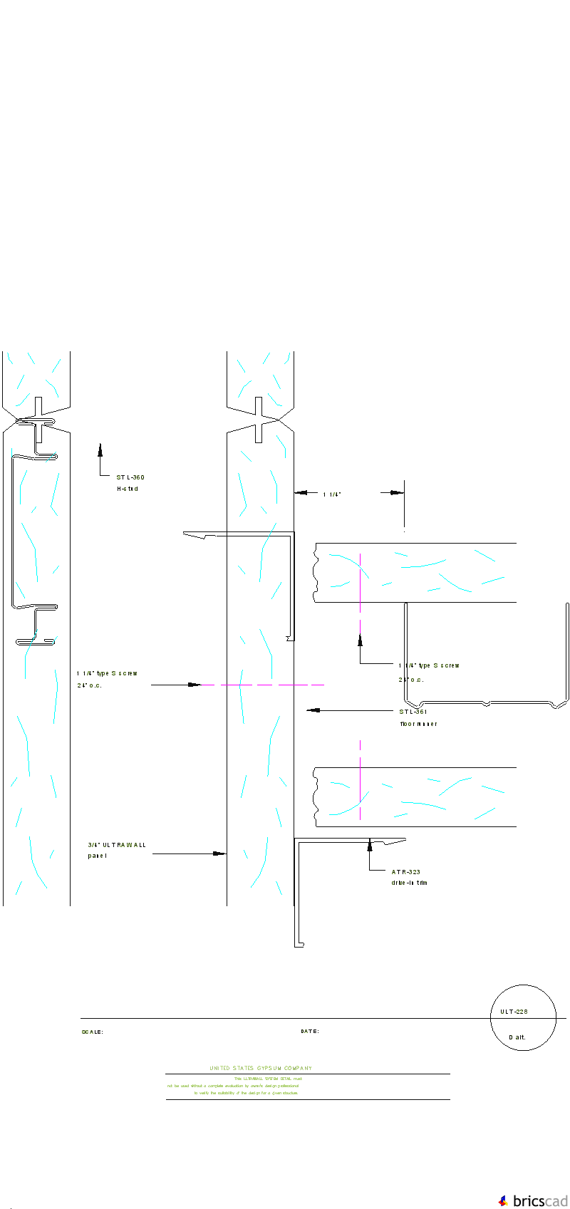 ULT228 TEE INTERSECTION WITH EXISTING WALL D. AIA CAD Details--zipped into WinZip format files for faster downloading.