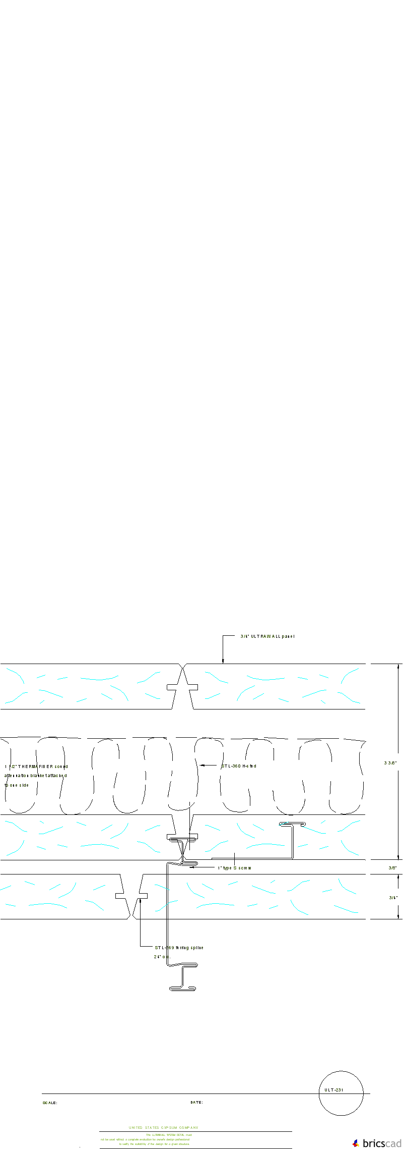 ULT231 H-STUD SYSTEM SOUND WALL-TL-70-198 & 2-HR. FIRE WALLUL DESU416. AIA CAD Details--zipped into WinZip format files for faster downloading.