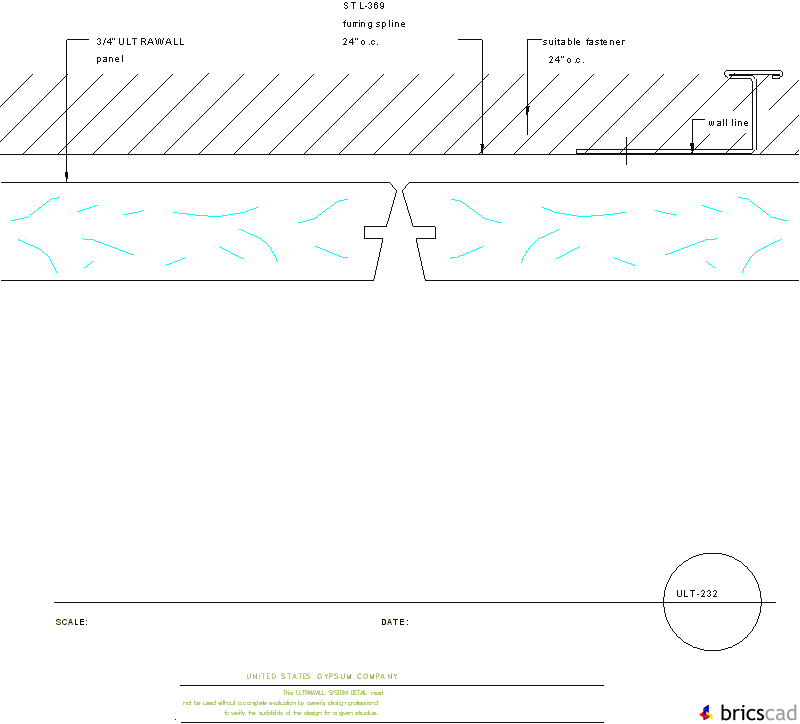 ULT232 WALL FURRING CROSS SECTION. AIA CAD Details--zipped into WinZip format files for faster downloading.