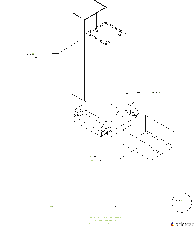 ULT278 FREE STANDING WALL BASE ATTACHMENT STANDARD ASSEMBLY K. AIA CAD Details--zipped into WinZip format files for faster downloading.