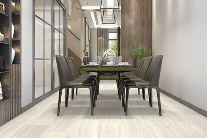 Click lock porcelain tile flooring in a formal dining room