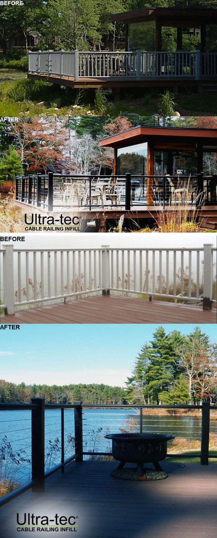 Before and after deck railing with Ultra-tec® cable railing