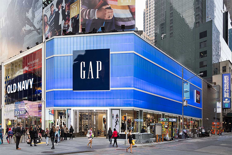 Blue polycarbonate translucent wall system for Gap in Times Square NYC