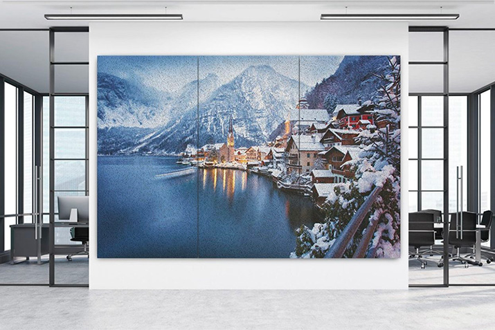 Create your own unique visual using color and artwork on acoustical wall panels